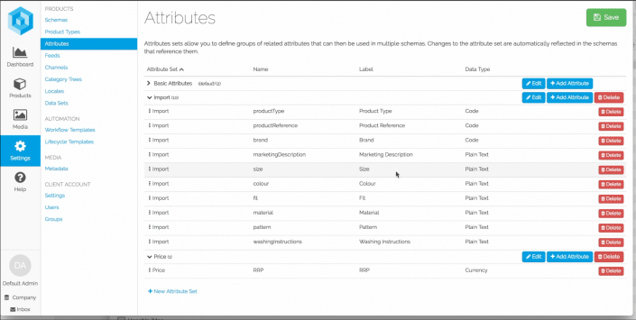 Screenshot of Pimberly Managing Attributes Screenshot of Pimberly Managing Attributes