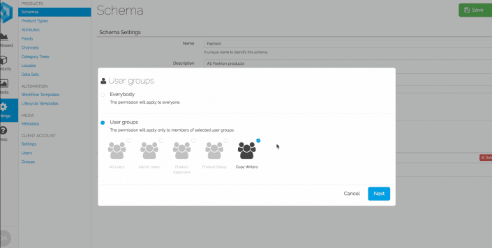 Screenshot User Access Control in Pimberly Screenshot User Access Control in Pimberly