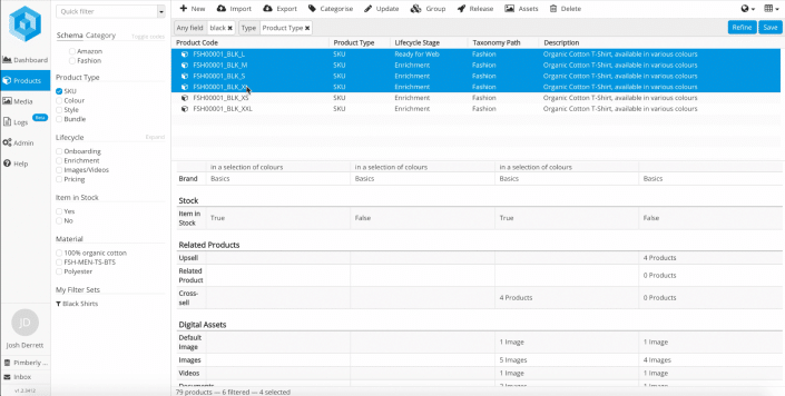 Screenshot Comparing Products in Pimberly Screenshot Comparing Products in Pimberly