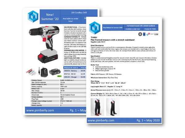 PIM Automated Product Data Sheets PDS