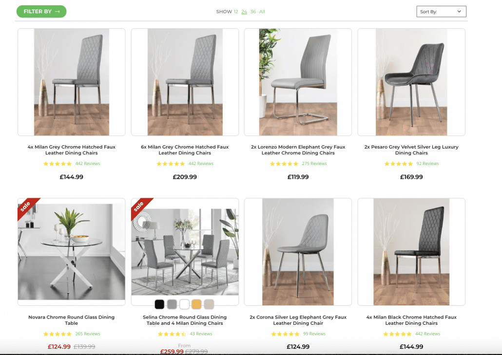 Screenshot of Furniturebox product range
