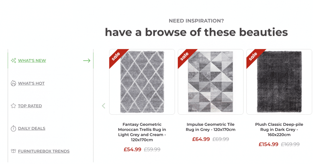 Screenshot of FurnitureBox product range