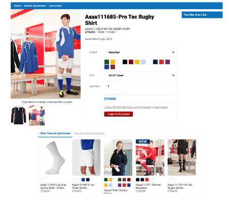 Banner Sportswear Product page Screenshot