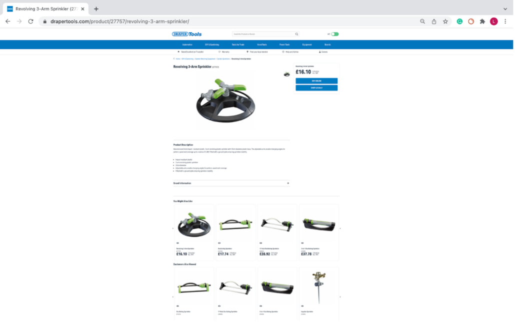 image of a draper tools product page