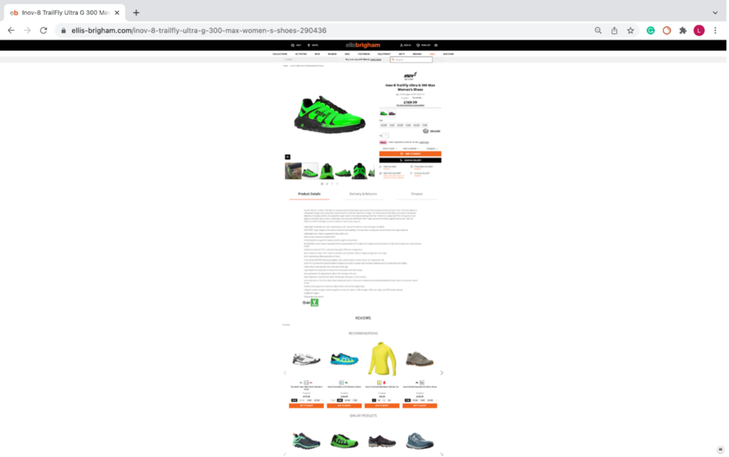 image of an ellis brigham product page for a trainer