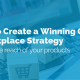 image of a laptop with small cardboard boxes on the keyboard and text that reads 'how to create a winning online marketplace strategy', the title of the blog content