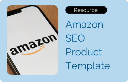 Image of Amazon logo on a phone along with text that reads 'Amazon SEO Product Template'