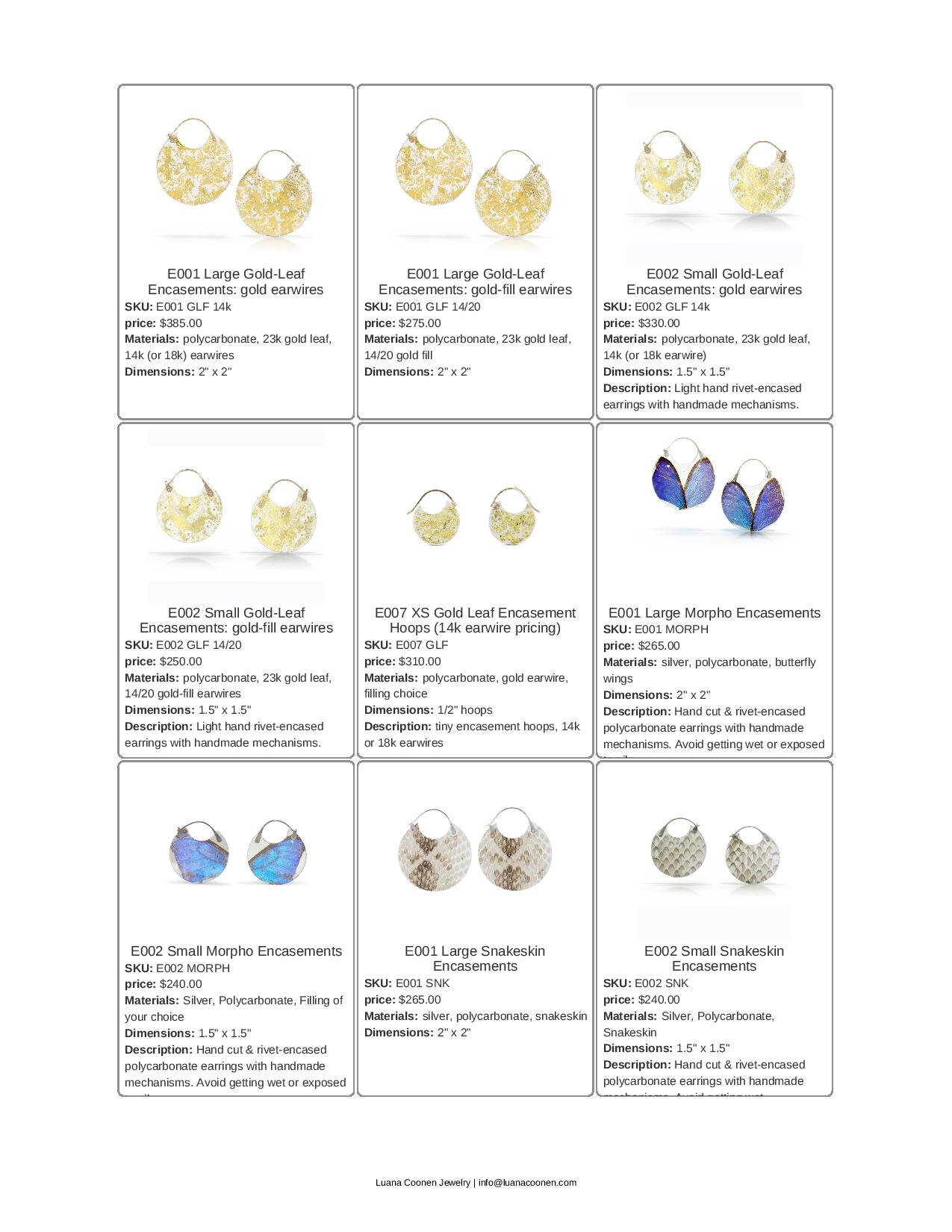 image of jewelry line sheet