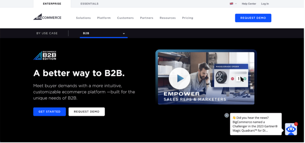 image of the b2b ecommerce bigcommerce edition homepage