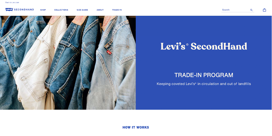 image of the levi's second hand homepage