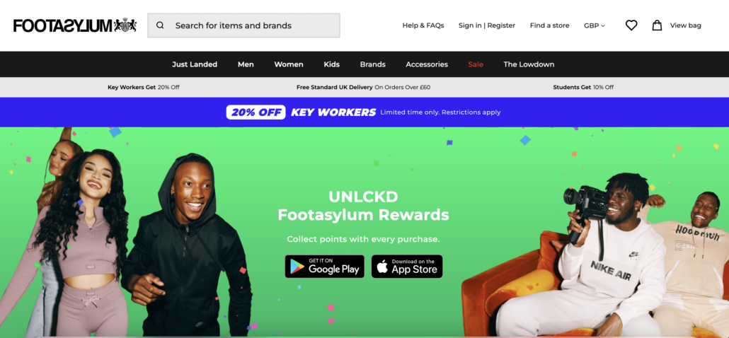 image of Footasylum's reward scheme webpage