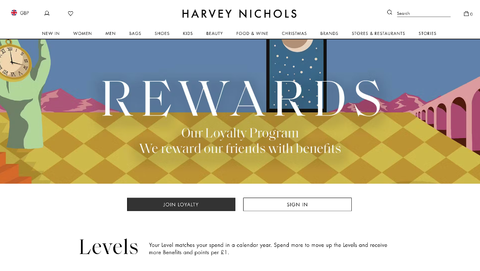 image of the harvey nichols homepage
