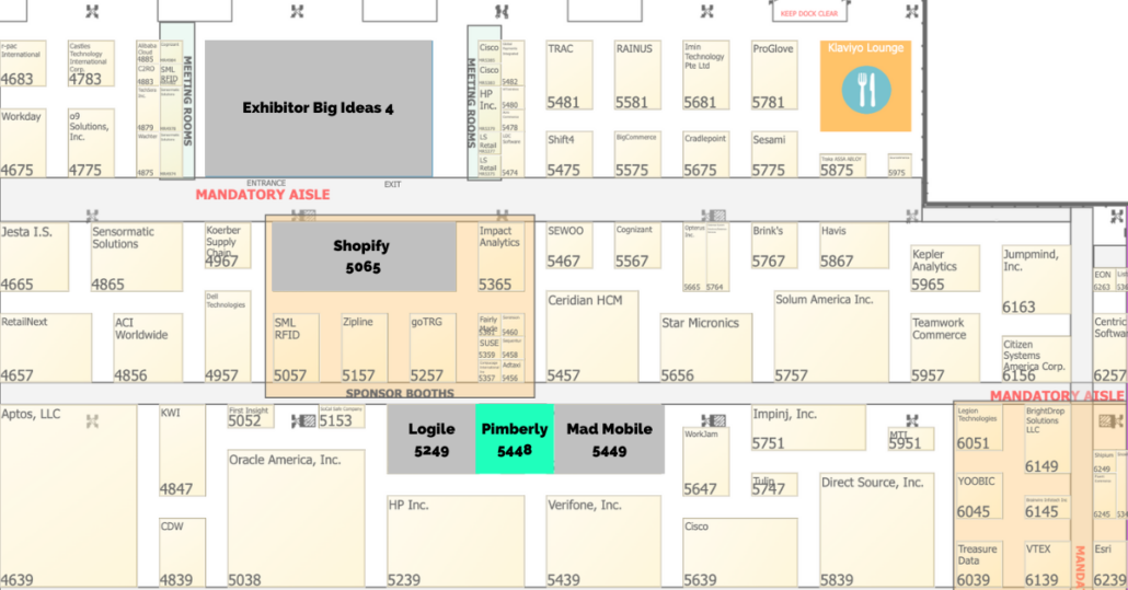 Map of NRF with Pimberly at Booth 5448 near Logile and Mad Mobile