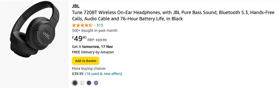 image of JBL headphones on amazon