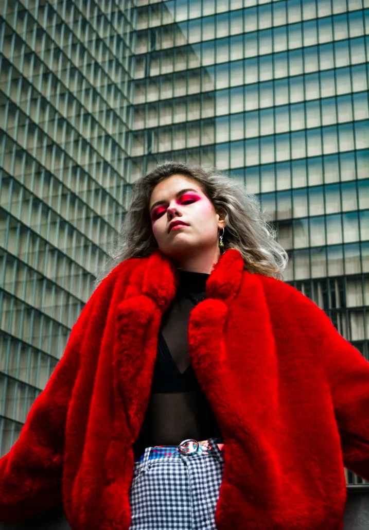 image of a fashion model wearing a red jacket